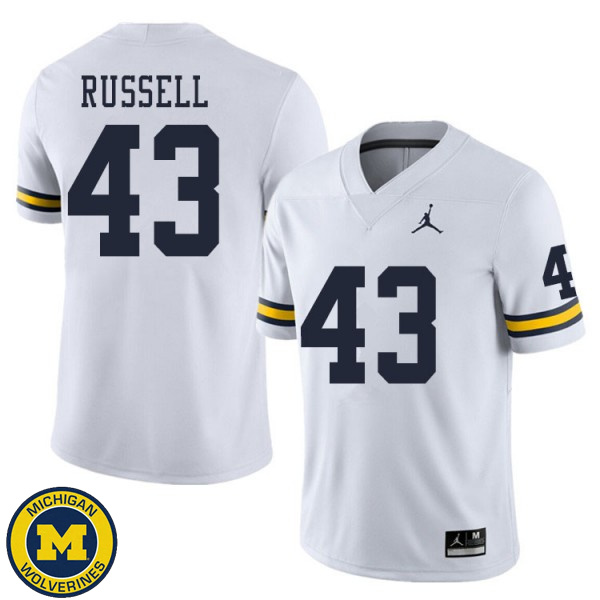 Men's Michigan Wolverines #43 Andrew Russell White College Game Jersey